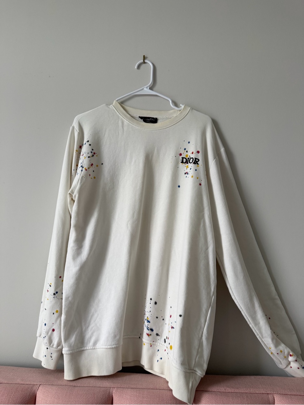 Dior Cream Crewneck Sweatshirt with Multicolor Paint-Splatter